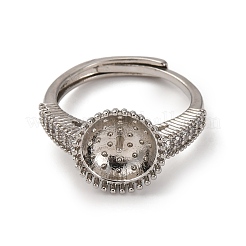 Round Brass Micro Pave Clear Cubic Zirconia Adjustable Ring Settings&nbsp;KK-D378-35P