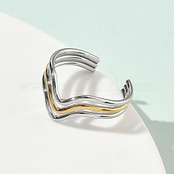 304 Stainless Steel Triple Wave Cuff Open Rings for Women&nbsp;RJEW-A095-02PG