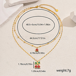 201 Stainless Steel Red Enamel Cherry Pendant Double Layer Necklaces for Women's Daily Holiday Outfits&nbsp;IT9845