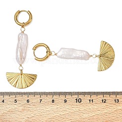 Fan Natural Baroque Pearl & 304 Stainless Steel & 202 Stainless Steel Dangle Earrings&nbsp;EJEW-JE07455
