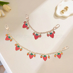 2Pcs 2 Styles Alloy Enamel Red Strawberry Charm Bag Decorative Chains&nbsp;HJEW-BBC0001-51