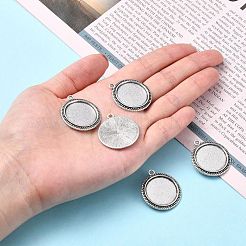Tibetan Style Antique Silver Alloy Flat Round Pendant Cabochon Settings&nbsp;X-TIBEP-M022-34AS