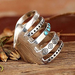Alloy with Synthetic Turquoise Finger Rings&nbsp;FS-WG0500F-03