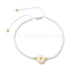 Natural Freshwater Shell & Glass Seed Beaded Adjustable Brecelets&nbsp;BJEW-JB13766-01