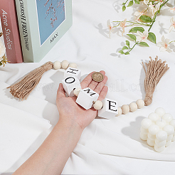Wood Beaded Garland with Jute Cord Tassels&nbsp;DJEW-WH0042-68A