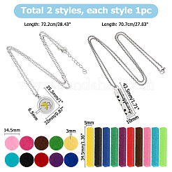 2Pcs 2 Styles Anti-Tarnish Stainless Steel Flat Round Locket Necklaces&nbsp;NJEW-HS0001-18