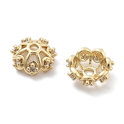 Rack Plating Flower Brass Micro Pave Clear Cubic Zirconia Bead Caps&nbsp;KK-H449-65G-02-NR