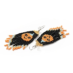 Glass Seed Braided Pumpkin Chandelier Earrings&nbsp;EJEW-B012-06
