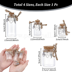 4Pcs Transparent Glass Empty Bottles with Alloy Paw Print Heart Leather Charms&nbsp;AJEW-NB00014