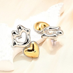 304 Stainless Steel Two-tone Stud Earrings for Women&nbsp;EJEW-R023-01GP-05