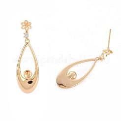 Brass Micro Pave Clear Cubic Zirconia Stud Earring Findings&nbsp;KK-S364-147