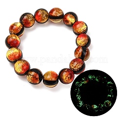 14MM Luminous Handmade Foil Glass Round Beaded Stretch Bracelets&nbsp;LA-CBA41F9-01A