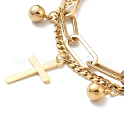 Cross and Round Ball Charm Multi-strand Bracelet&nbsp;BJEW-G639-25G