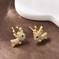 Brass Micro Pave Clear Cubic Zirconia Deer Stud Earrings&nbsp;EJEW-F400-27A-G