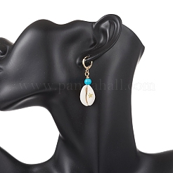 Synthetic Turquoise & Shell Leverback Earrings&nbsp;EJEW-JE06880