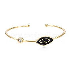 Enamel Horse Eye Open Cuff Bangle with Clear Cubic Zirconia&nbsp;BJEW-N012-020