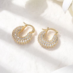 Brass Micro Pave Clear Cubic Zirconia Flat Round Hoop Earrings&nbsp;EJEW-K318-04A-G