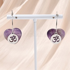 Natural Amethyst & 304 Stainless Steel Hoop Earrings for Women&nbsp;EJEW-G475-04P-09