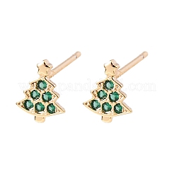 Brass Micro Pave Cubic Zirconia Charistmas Tree Stud Earrings&nbsp;EJEW-L278-09G