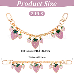 2Pcs Alloy Enamel Pink and Plum Strawberry Charm Cable Chain Bag Decorative Chains&nbsp;HJEW-BBC0001-30