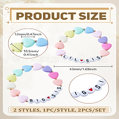 2Pcs 2 Styles Word Acrylic Heart Beaded Stretch Bracelets&nbsp;BJEW-LP0004-28
