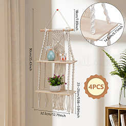 4Pcs Wood & Woven Cotton Macrame Wall Hanging Book Potted Plant Storage Holder&nbsp;AJEW-WA0003-57