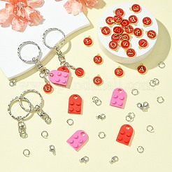 DIY Flat Round with Letter A~Z Alloy Enamel Pendant Keychain Making Kits&nbsp;DIY-CJ0002-77