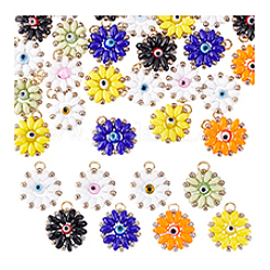 32Pcs 8 Colors Glass Seed Beaded Sunflower with Evil Eye Charms&nbsp;PALLOY-PH01782