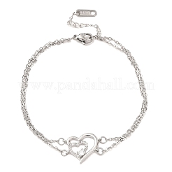 Brass Micro Pave Clear Cubic Zirconia Cable Chain Double Layers Bracelets&nbsp;BJEW-C155-02P