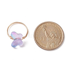 Glass Butterfly Beaded Finger Rings&nbsp;RJEW-JR00537