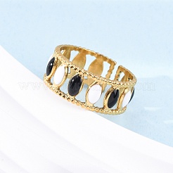 304 Stainless Steel Enamel Oval Hollow Cuff Rings&nbsp;RJEW-D306-26G