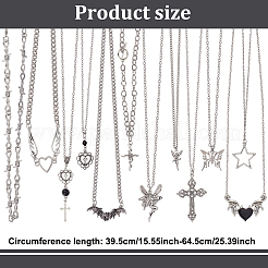 12Pcs 12 Style Heart & Cross & Butterfly & Bat Alloy Enamel Pendant Necklaces Set with Rhinestone&nbsp;NJEW-FI0001-03