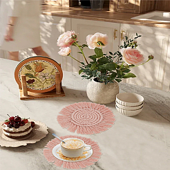 2Pcs Hand-woven Ccotton Thread Cup Mats&nbsp;AJEW-LP0006-37A