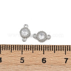 304 Stainless Steel Pave Clear Cubic Zirconia Flat Round Links Connector Charms&nbsp;STAS-F322-12P