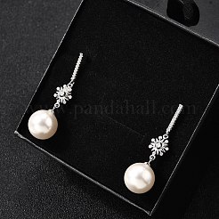 925 Sterling Silver Clear Cubic Zirconia Sun with Round Dangle Stud Earrings&nbsp;EJEW-L300-04P