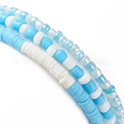 3Pcs 3 Styel Glass Seed & Polymer Clay Beaded Stretch Bracelets Set&nbsp;BJEW-JB08854-01