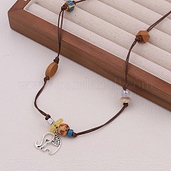 Boho Alloy Elephant Pendant Adjustable Waxed Cord Necklaces&nbsp;WGBAB51-01
