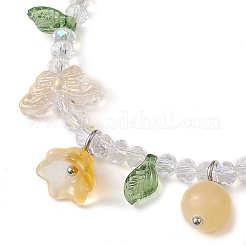 Dyed Natural Topaz Jade & Glass Beaded Stretch Bracelet with Flower Charms&nbsp;BJEW-JB10176-03