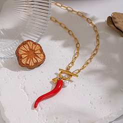 Personalized 304 Stainless Steel Red Enamel Chili Pepper Pendant OT Necklaces for Women&nbsp;TG1735