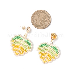 304 Stainless Steel Glass Seed Beads Leaf Dangle Stud Earrings&nbsp;EJEW-MZ00536-02