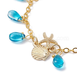 Alloy Starfish Scallop Shell Shape with Glass Teardrop Charm Bracelets&nbsp;BJEW-JB09983-01