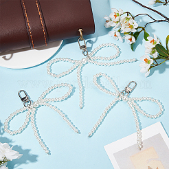 4Pcs Bowknot Plastic Imitation Pearl Pendant Decorations&nbsp;HJEW-BBC0001-08