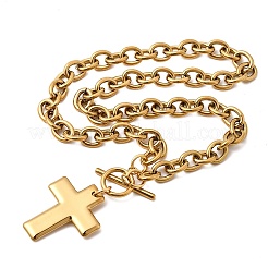 304 Stainless Steel Religion Cross Pendant Cable Chain Necklaces with OT Clasps for Women&nbsp;NJEW-G199-02G
