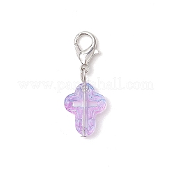 Transparent Glass Cross Pendant Decorations&nbsp;HJEW-JM03349-01