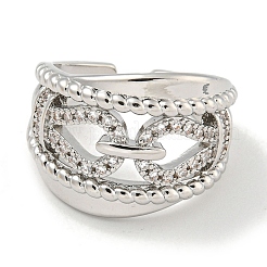 Rack Plating Brass Micro Pave Cubic Zirconia Chains Open Cuff Rings for Women&nbsp;RJEW-I104-08P