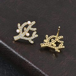 Brass Micro Pave Cubic Zirconia Stud Earrings for Women&nbsp;EJEW-A167-15G