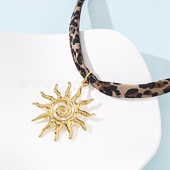304 Stainless Steel Sun Pendant Leopard Print Polyester Cord Necklaces for Women&nbsp;NJEW-D340-04G