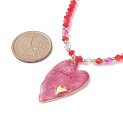 304 Stainless Steel Enamel Heart Pendant Necklace with Glass Beaded Chains&nbsp;NJEW-JN04465