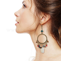 1 Pair Natural Shell & Synthetic Turquoise Chandelier Earrings&nbsp;EJEW-FI0001-84