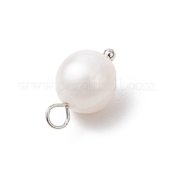 Natural Cultured Freshwater Pearl Round Charms&nbsp;PALLOY-JF04193-02